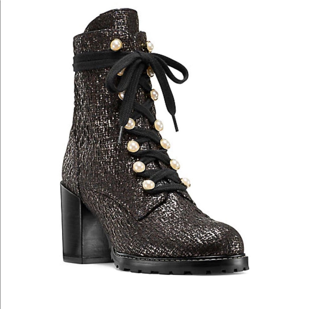 Stuart Weitzman Ivey Booties in Metallic Fabric